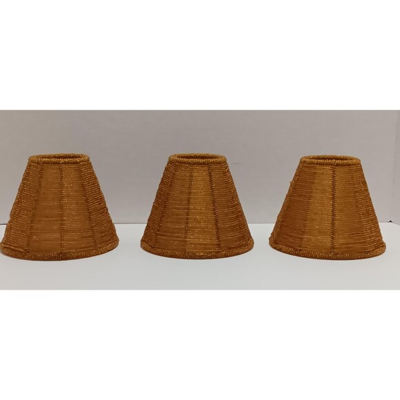 Set of 3 Amber Woven Clip-On Chandelier Lamp Shades | Beaded Accent Mini Shades - Picture 1 of 6